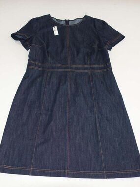 Talbots Women's Denim Sheath Dress Size 12 NWT Dark Blue Hits Above Knee Unlined
